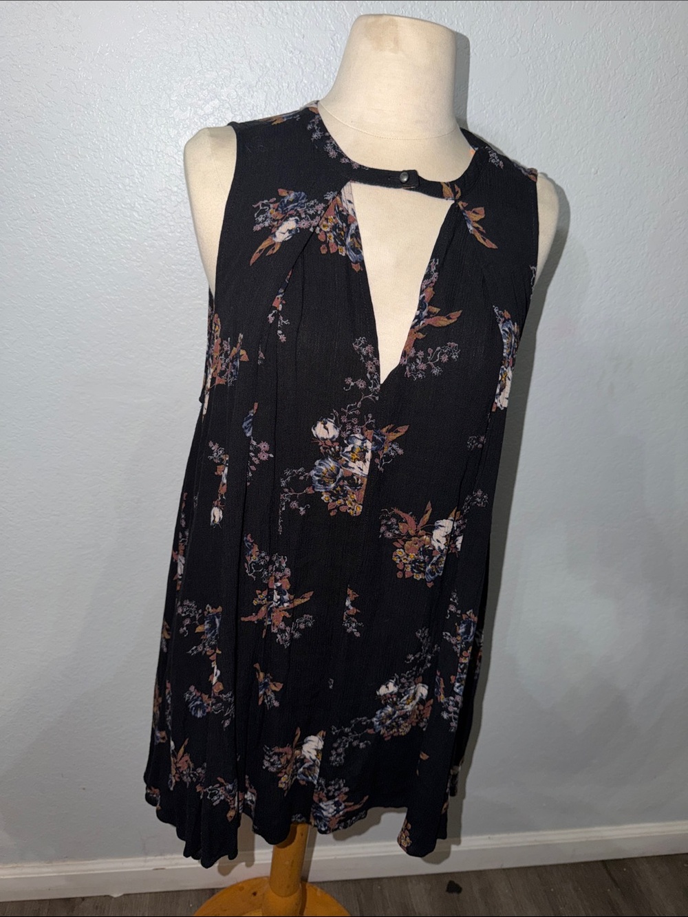 Free People Black Floral Keyhole Mini Dress